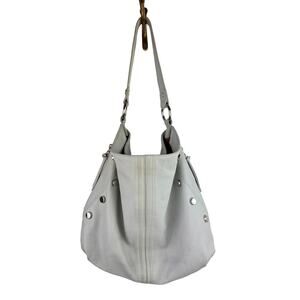 B. Makowsky Bone Handbag Leather Studded Pockets Handle Shoulder Hobo Bag USED